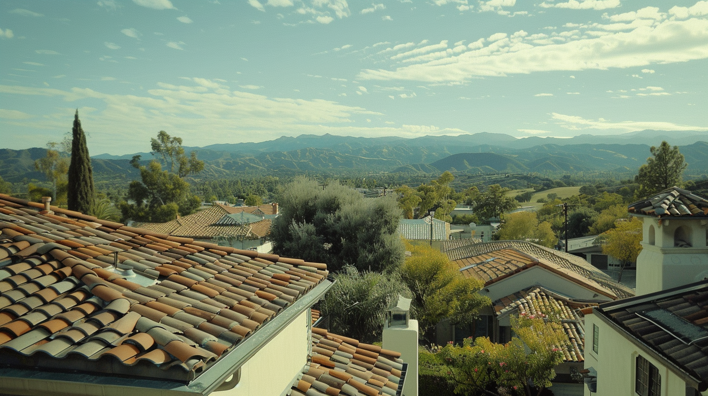 Scenic view of Conejo Valley residential area with mountain landscape